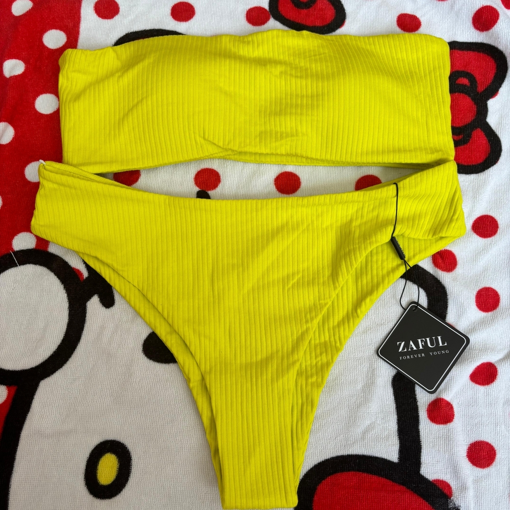Zaful Vibrant Yellow Ribbed Bikini